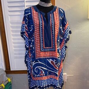 Vibrant Blue and Red Patterned Kaftan